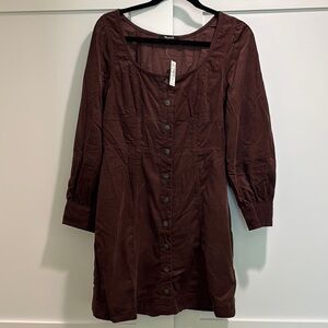 Madewell Chocolate Raisin Corduroy Seamed Long-Sleeve Mini Dress Size 4 NWT